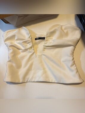 Zara Cream deep V Crop Top